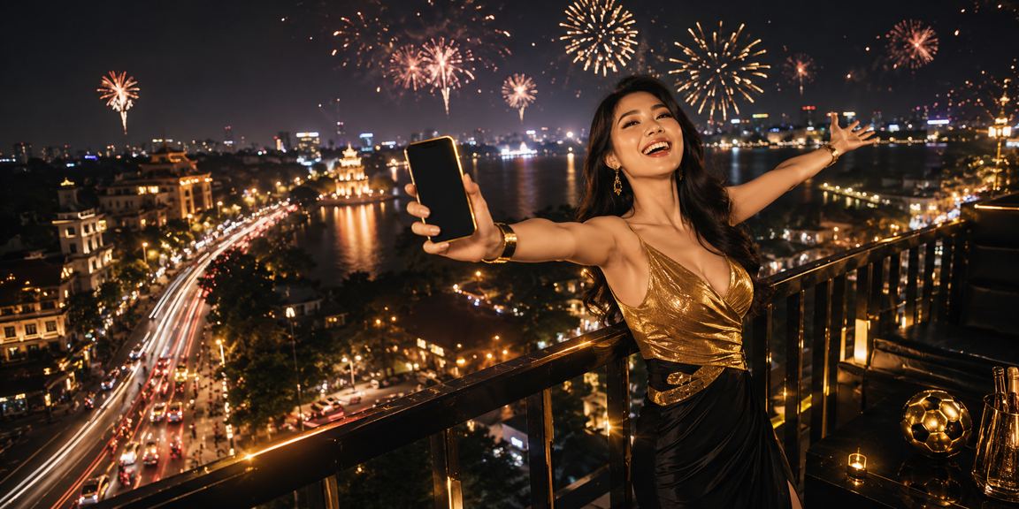Người dùng Hà Nội xem phân tích kèo ban đêm với ánh đèn neon rực rỡ trên điện thoại